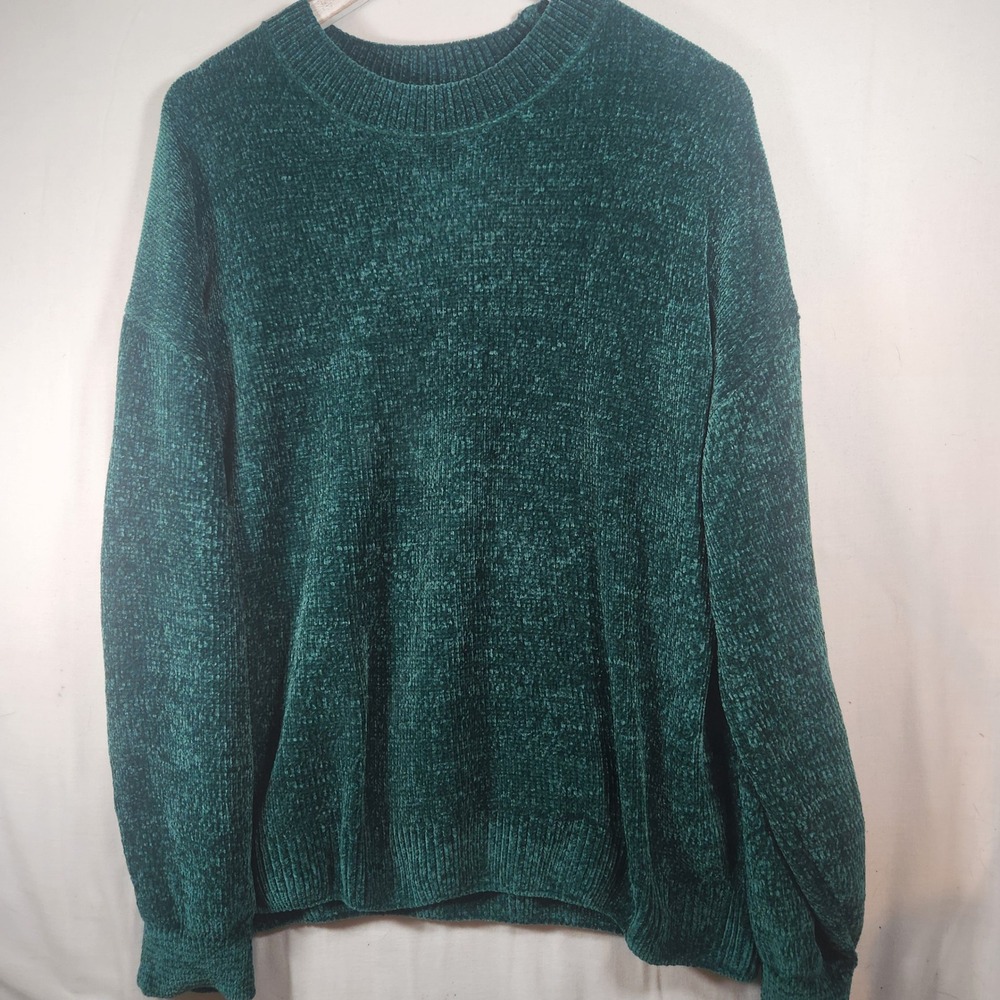Iyla Green Chenille Sweater Womens XL Forest Green Crew Neck Plush Knit Pullover